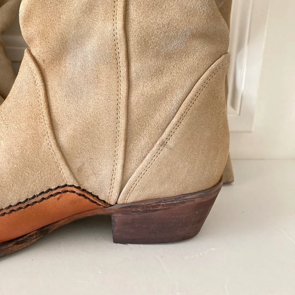 NWOT Free People Sterling Tan Suede Knee High Western Boots Sz 36
